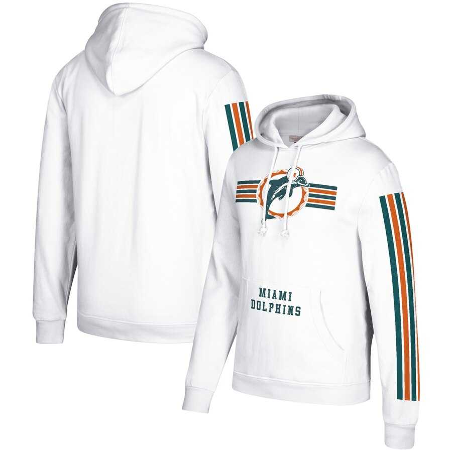 Miami Dolphins Mitchell & Ness Three Stripe Pullover Hoodie White,We sell and wholesale Miami Dolphins Mitchell & Ness Three Stripe Pullover Hoodie White on line form chian!